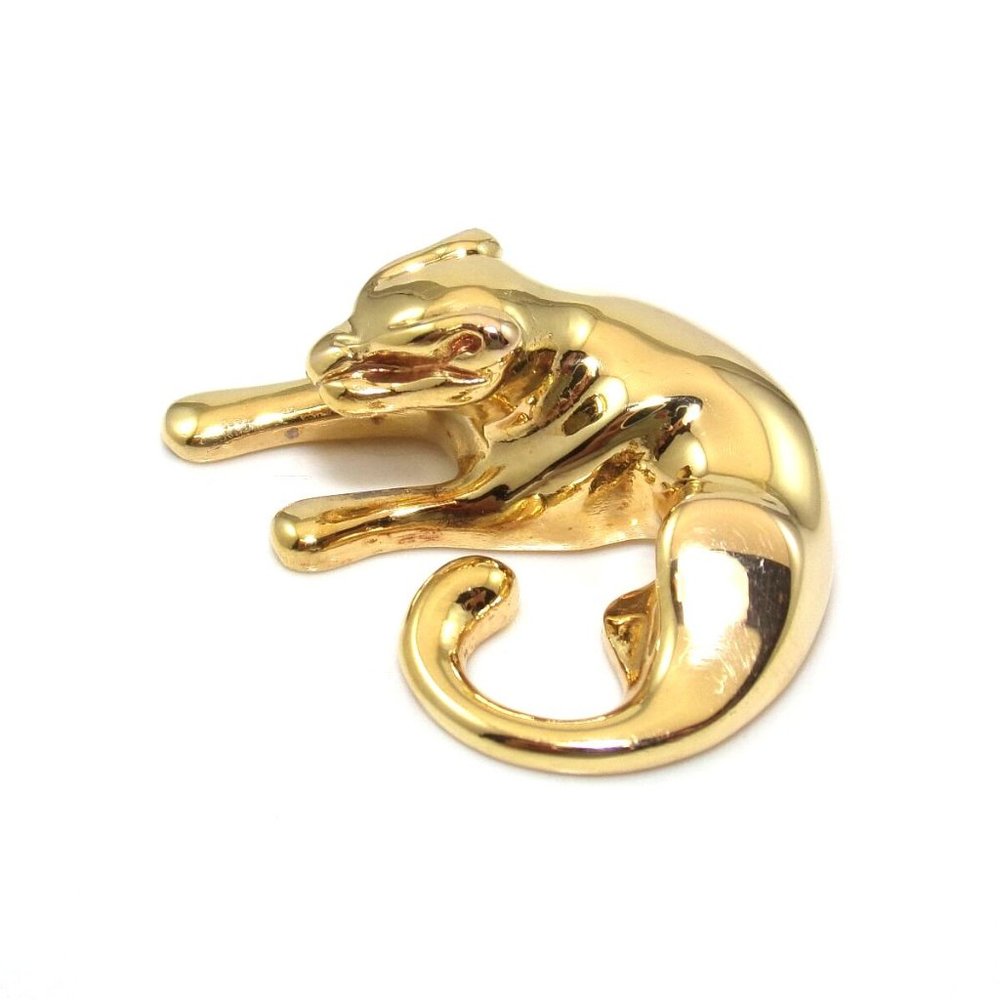 14K Gold Italy Puffy Panther Leopard Cat Pendant